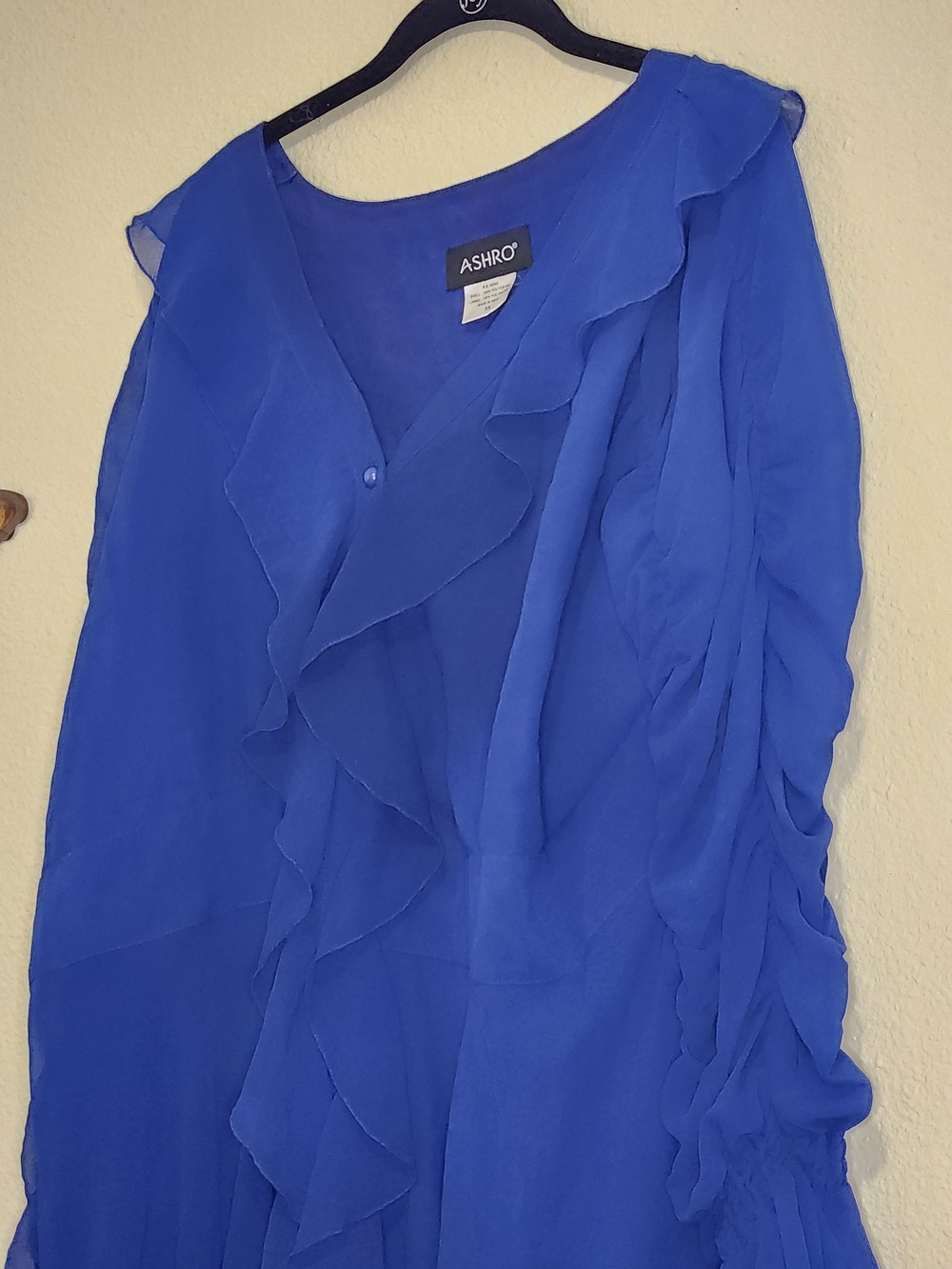 ASHRO Women's Royal Blue Ruffled Chiffon Blouse